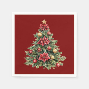 Beautiful Pine Tree Red Christmas Napkin