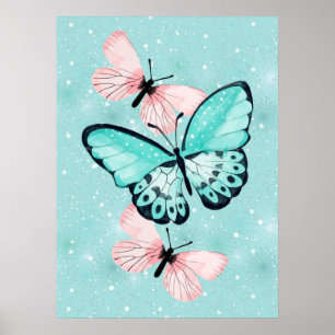 Beautiful Pink and Blue Butterflies Poster
