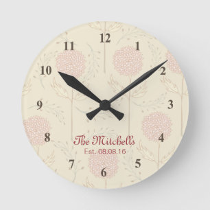 Beautiful Pink and Brown Floral Round Clock