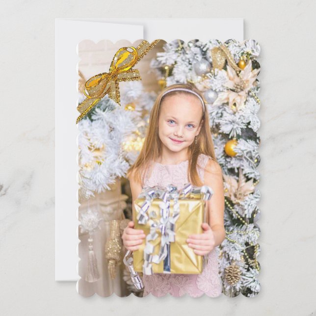 Beautiful Pink and Gold Christmas Card, Add Photo Holiday Card (Front)