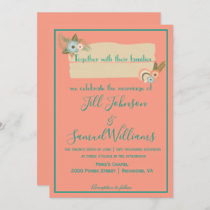 Beautiful Pink and Green Coastal Beach Wedding Invitation