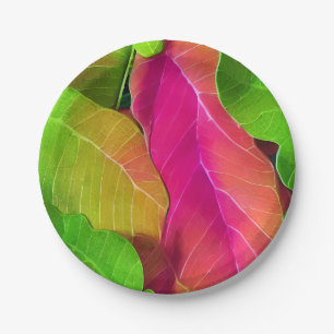 Beautiful Pink and Green Leafy Pattern  Paper Plate