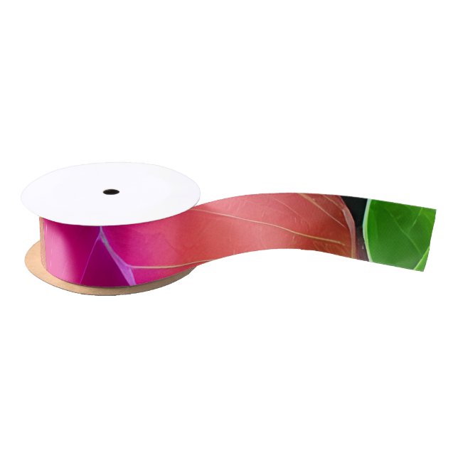 Beautiful Pink and Green Leafy Pattern  Satin Ribbon (Spool)