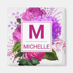 Beautiful Pink and Purple Flowers Monogram Magnet