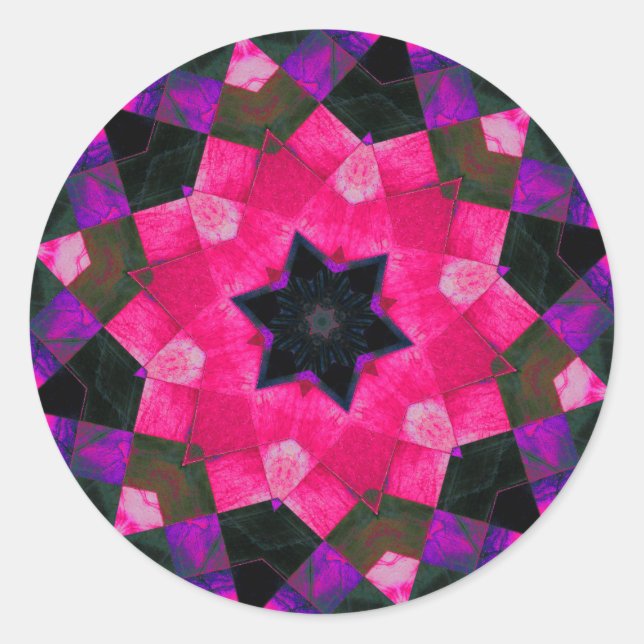 Beautiful Pink and Purple Kaleidoscope Star Classic Round Sticker (Front)