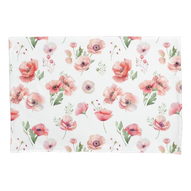 Beautiful pink and red poppy flower design  pillowcase (Front)