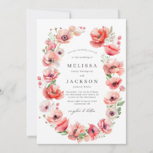 Beautiful pink and red poppy flower design Wedding Invitation