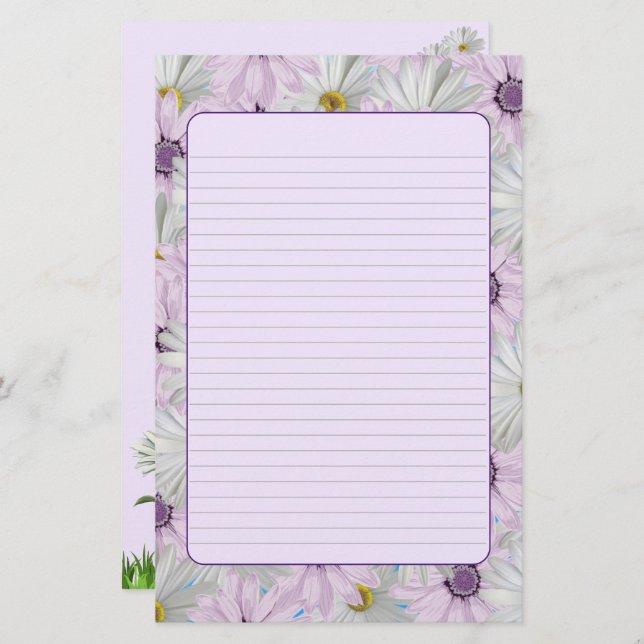 Beautiful Pink and White Daisy Floral Stationary Stationery (Front/Back)