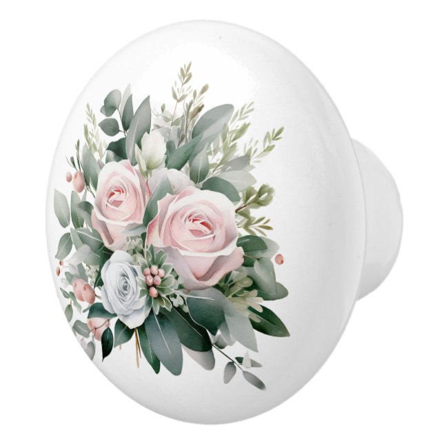 Beautiful Pink and White Rose Bouquet Ceramic Knob (Right)