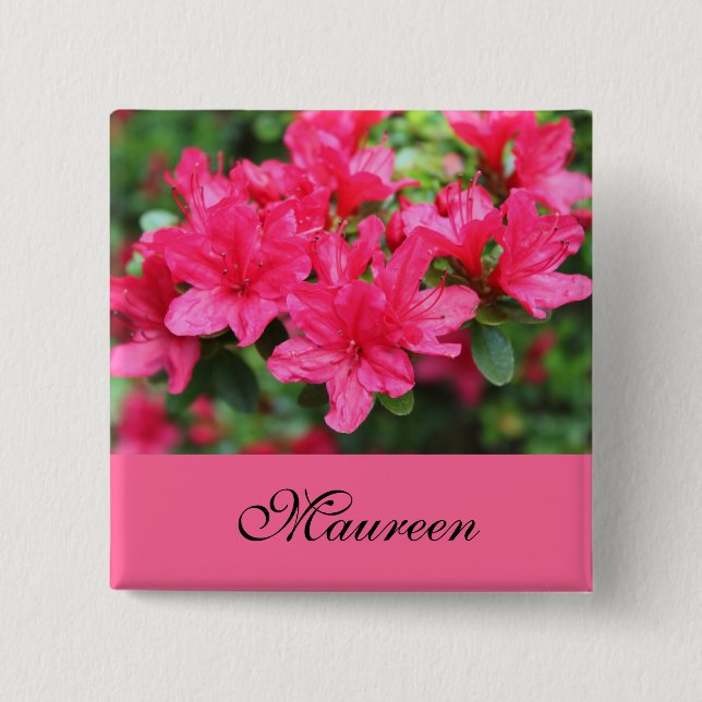beautiful pink azalea flowers name button (Front)