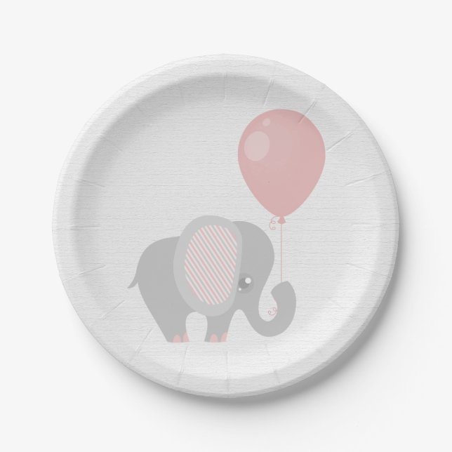 Beautiful Pink Baby Elephant Paper Plate (Front)