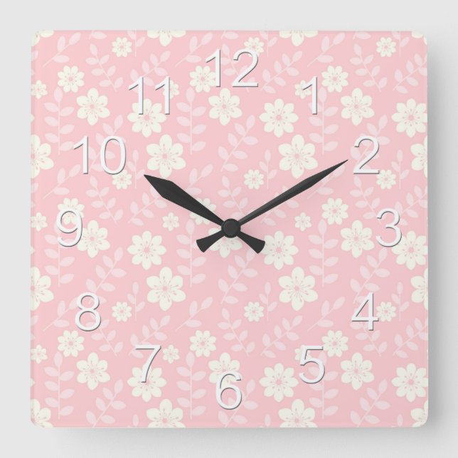 Beautiful Pink Baby Girl Flowers Square Wall Clock (Front)