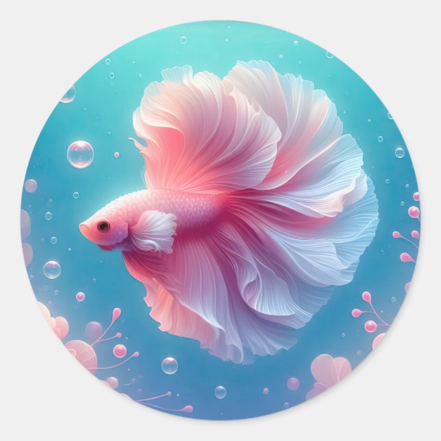 Beautiful Pink Betta Fish Classic Round Sticker (Front)