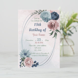 beautiful pink blue floral geometric birthday invitation