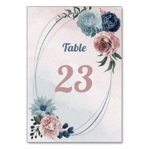 beautiful pink blue floral greenery table number