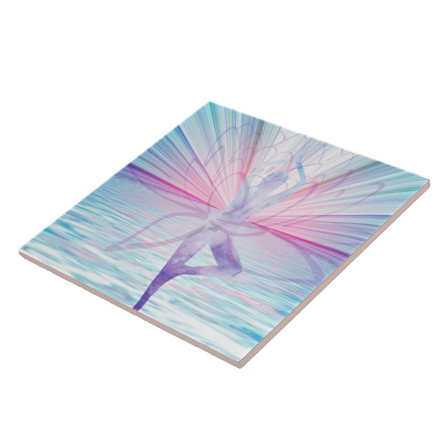 Beautiful Pink & Blue Vrikshasana Yoga Ceramic Tile (Side)