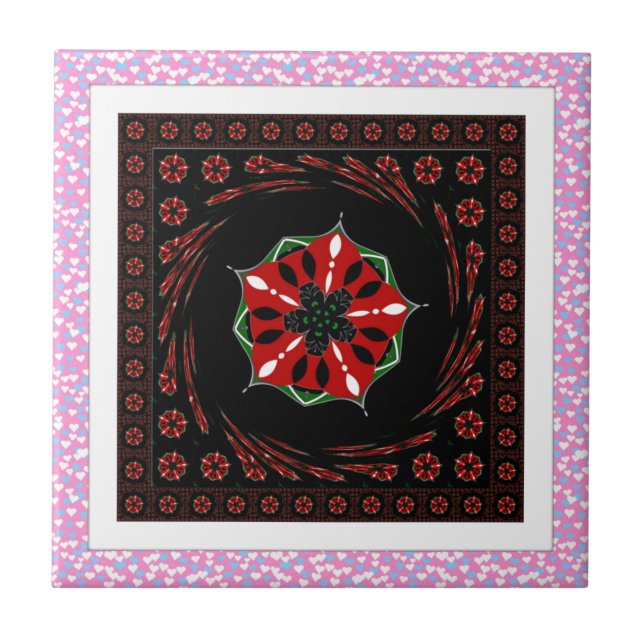 Beautiful Pink Blue White Hearts of Love Design Ceramic Tile (Front)