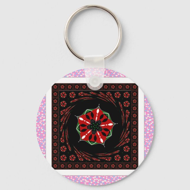 Beautiful Pink Blue White Hearts of Love Design Key Ring (Front)