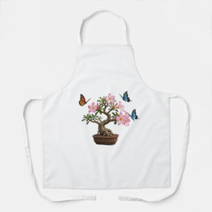 Beautiful Pink Bonsai Tree Butterflies Apron - Des