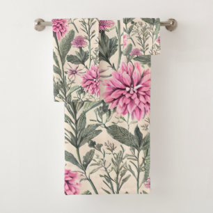 Beautiful Pink Botanical  Bath Towel Set