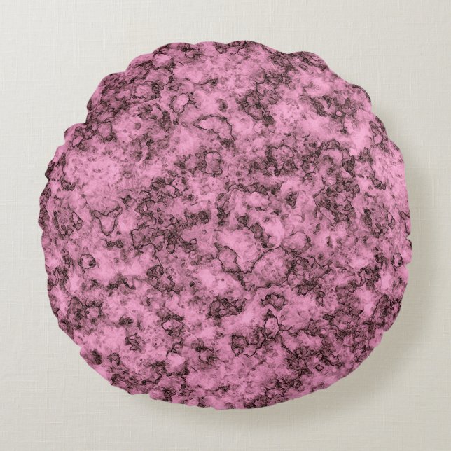 Beautiful pink bright marble dark veins round cushion (Front)