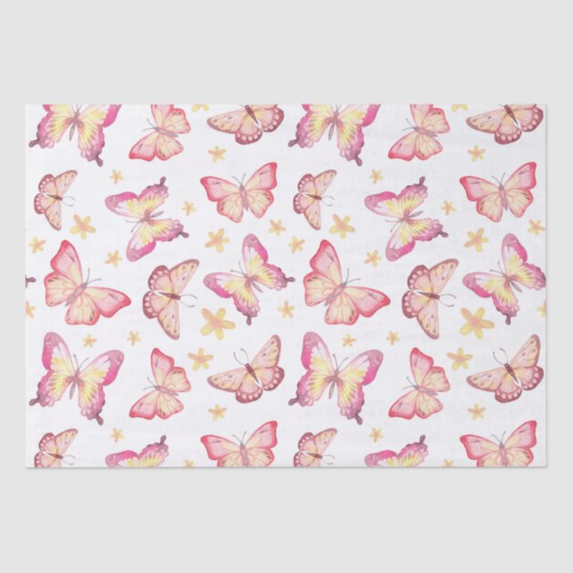 Beautiful pink butterfly and yellow flower tissue paper (Front)