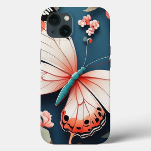 Beautiful Pink Butterfly Designed iPhone 13 Case