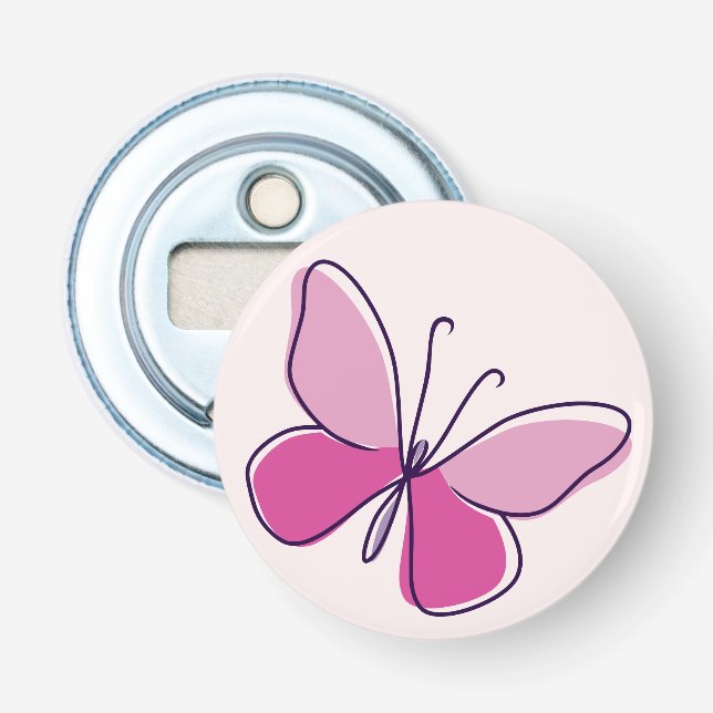 Beautiful Pink Butterfly Doodle Bottle Opener (Front)
