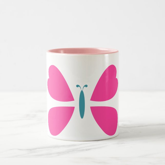 Beautiful Pink Butterfly flying Two-Tone Coffee Mug (Center)