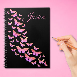 Beautiful Pink Butterfly Pop Art Jessica Add Name Notebook