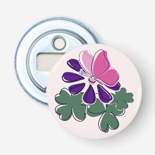 Beautiful Pink Butterfly Purple Flower Doodle Bottle Opener
