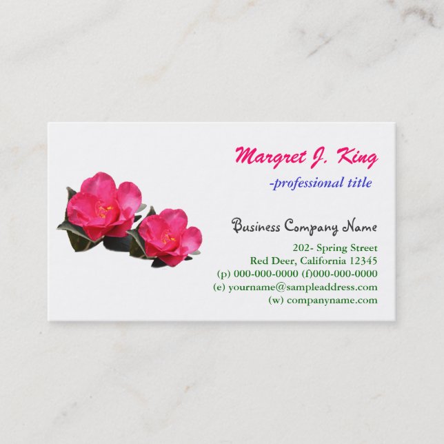 beautiful pink camellia flowers business card (Front)