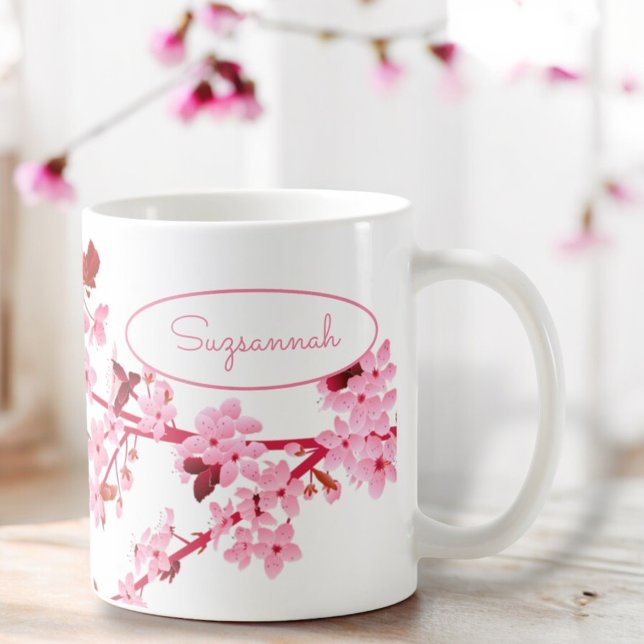 Beautiful Pink Cherry Blossom Floral Custom Coffee Mug (Creator Uploaded)