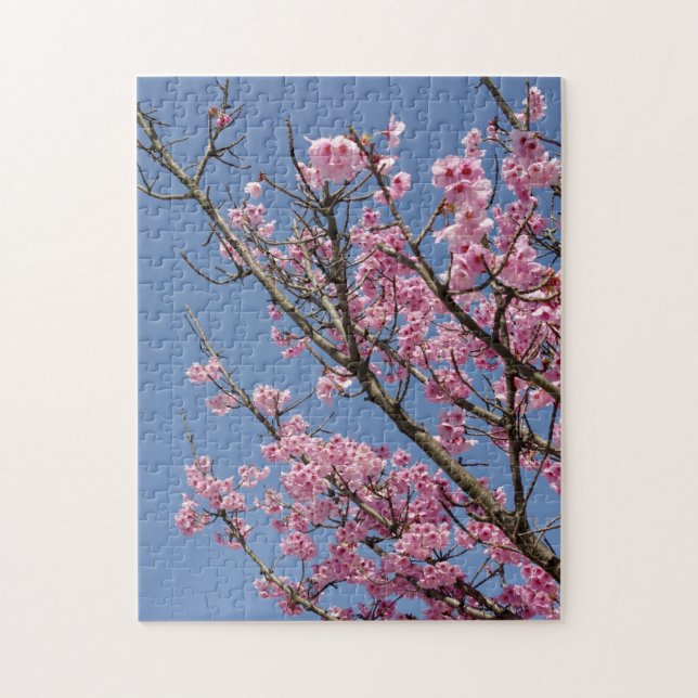 Beautiful pink cherry blossoms and blue sky jigsaw puzzle (Vertical)