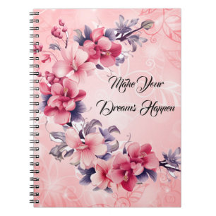 beautiful pink  chinese flowers spiral  notebook