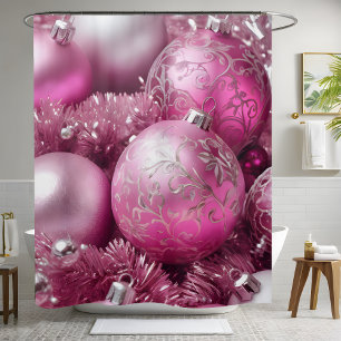 Beautiful Pink Christmas Balls Shower Curtain