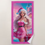 Beautiful Pink Christmas Girl 01 Beach Towel<br><div class="desc">Lovely illustration of a Beautiful girl in pink dress and Santa Claus hat with gift box near Christmas tree. Choose this adorable girl in Santa suites surrounded by the magical Christimas athmosphere to celebrate your holidays with joy and a touch of magic. You can find all the related items in...</div>