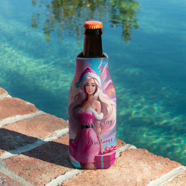 Beautiful Pink Christmas Girl 01 Bottle Cooler (In Situ Pool)