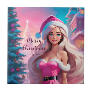 Beautiful Pink Christmas Girl 01 Ceramic Tile