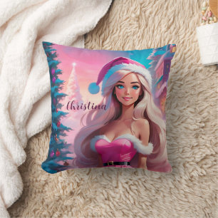 Beautiful Pink Christmas Girl 01 Cushion