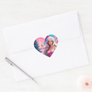 Beautiful Pink Christmas Girl 01 Heart Sticker