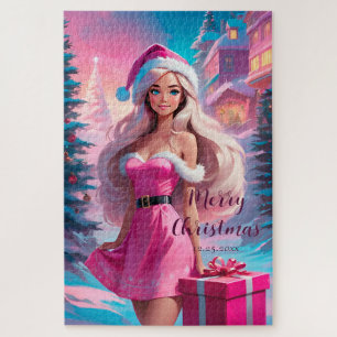 Beautiful Pink Christmas Girl 01 Jigsaw Puzzle