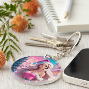 Beautiful Pink Christmas Girl 01 Key Ring