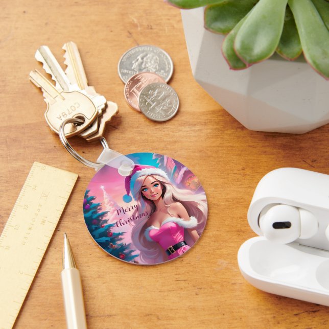 Beautiful Pink Christmas Girl 01 Key Ring (Desk)