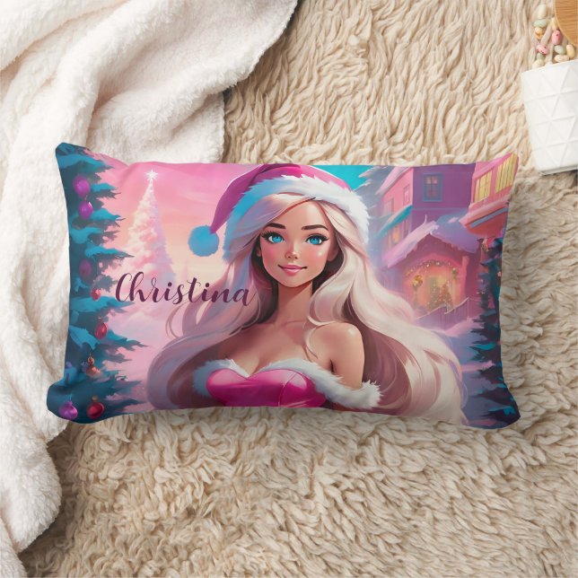 Beautiful Pink Christmas Girl 01 Lumbar Cushion (Blanket)