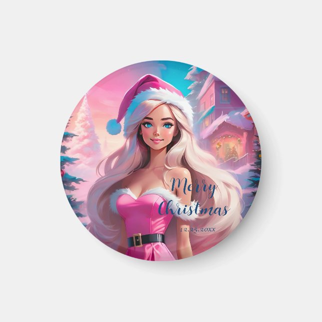 Beautiful Pink Christmas Girl 01 Magnet (Front)