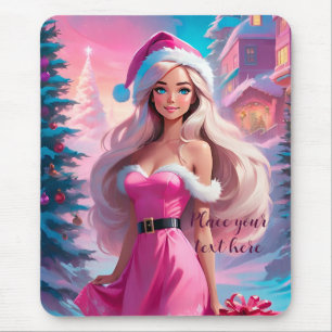 Beautiful Pink Christmas Girl 01 Mouse Pad
