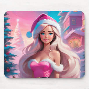 Beautiful Pink Christmas Girl 01 Mouse Pad