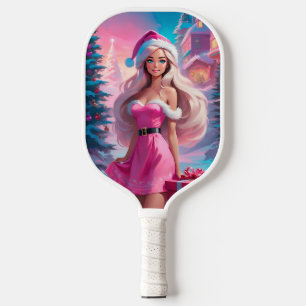 Beautiful Pink Christmas Girl 01 Pickleball Paddle