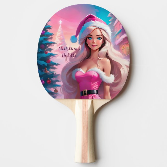 Beautiful Pink Christmas Girl 01 Ping Pong Paddle (Front)